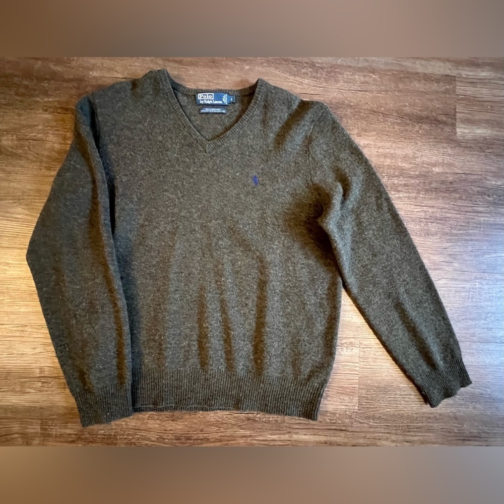 Ralph Lauren Men’s Vintage 100% Italian Lambswool Sweater Polo L Olive F13
